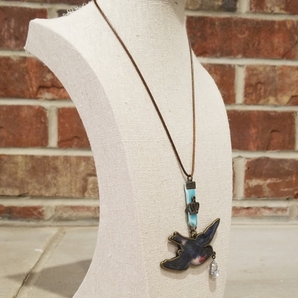 Brown Leather Rope Necklace with Dove Pendant - Picture 2 of 7